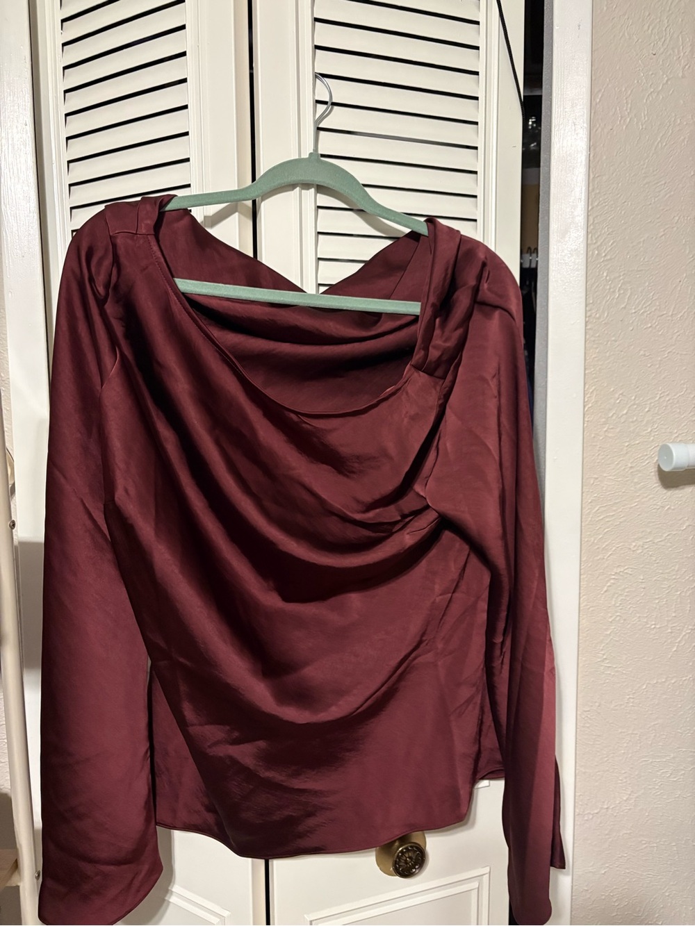 Topshop (purchased from ASOS) burgundy Satin Draped Cowl Neck Blouse